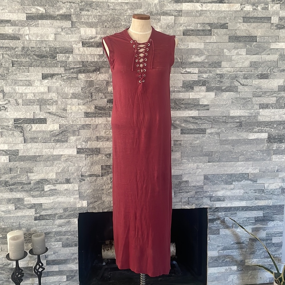 IRO Daisy linen lace maxi dress burgundy color